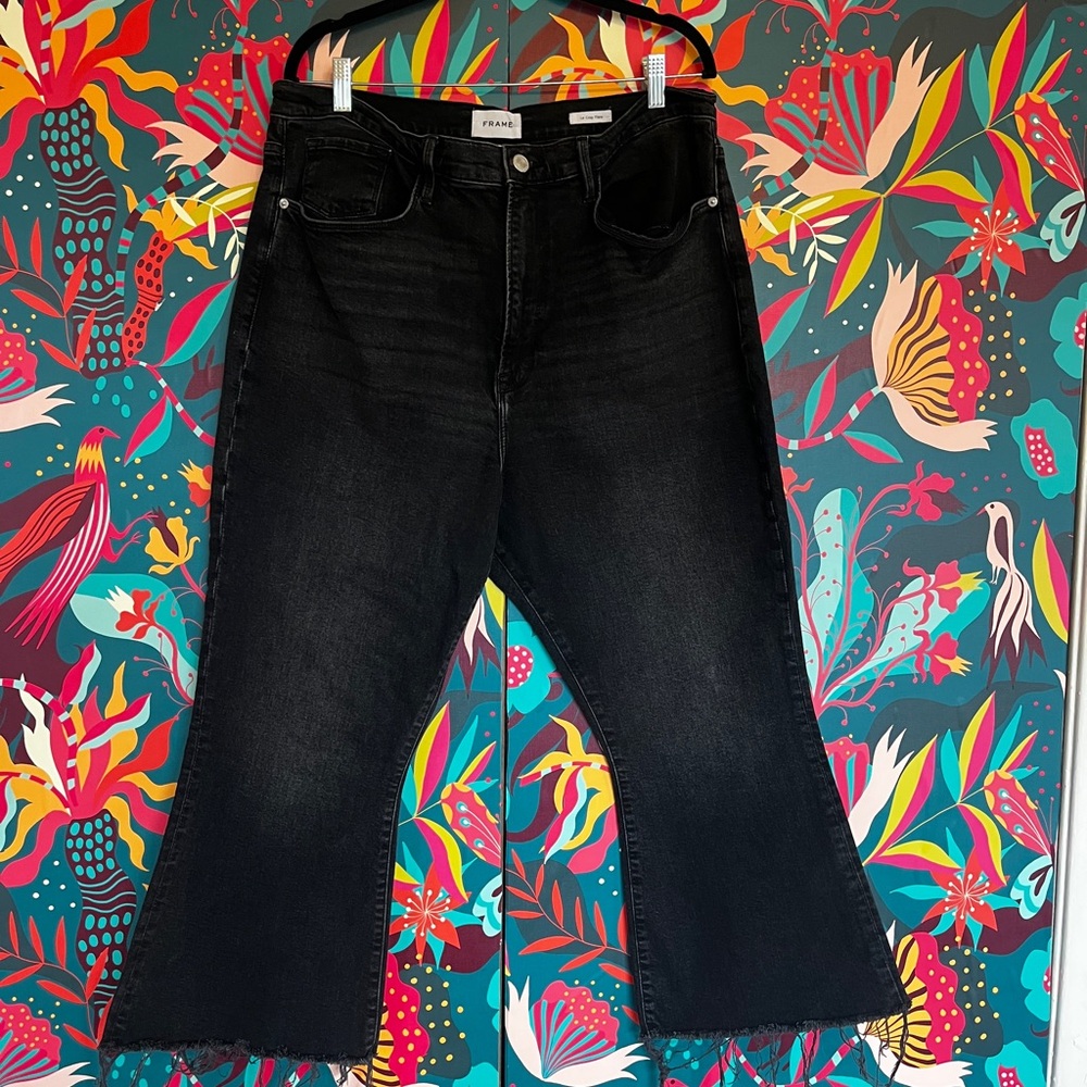 Frame Denim Black Flare Wide Leg Jeans